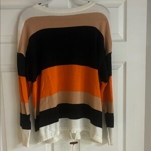 Source Unknown Striped Crewneck Sweater in Orange, Black & Cream